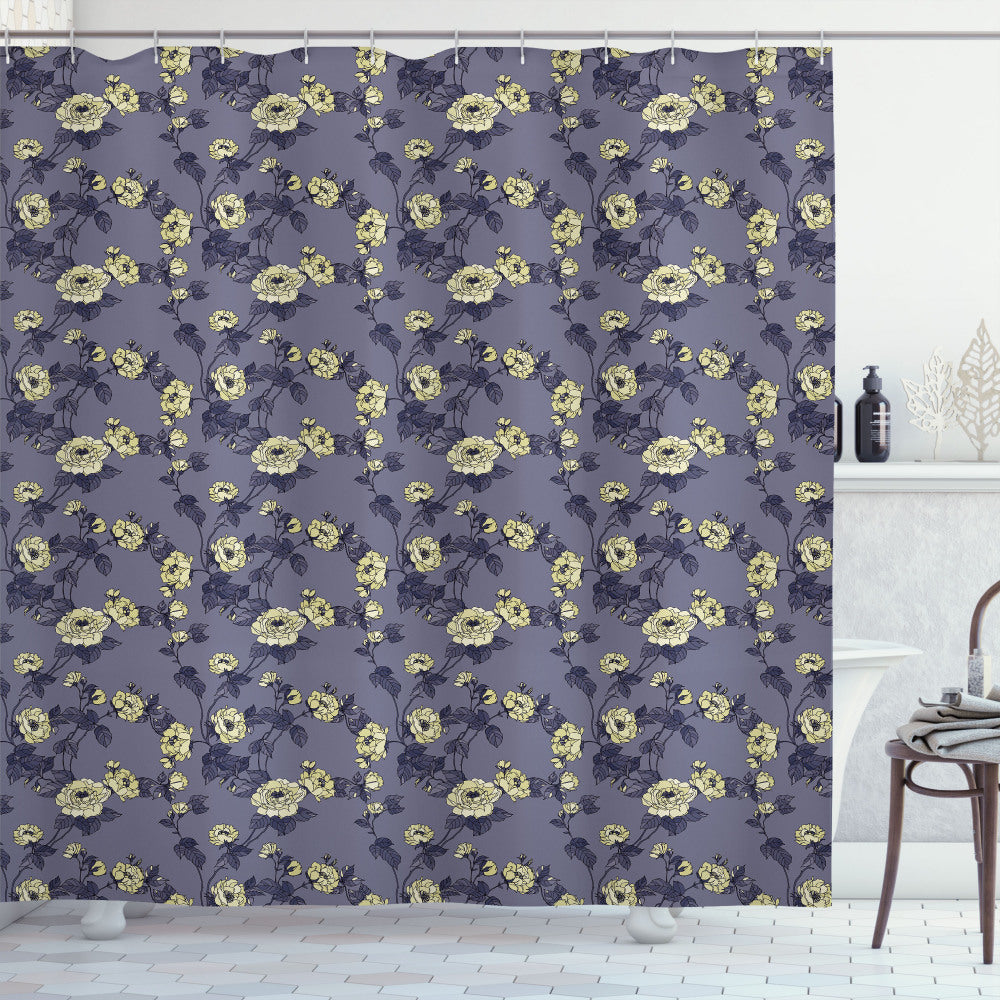 Vintage Style Romantic Roses and Dark Violet Ivory Shower Curtain