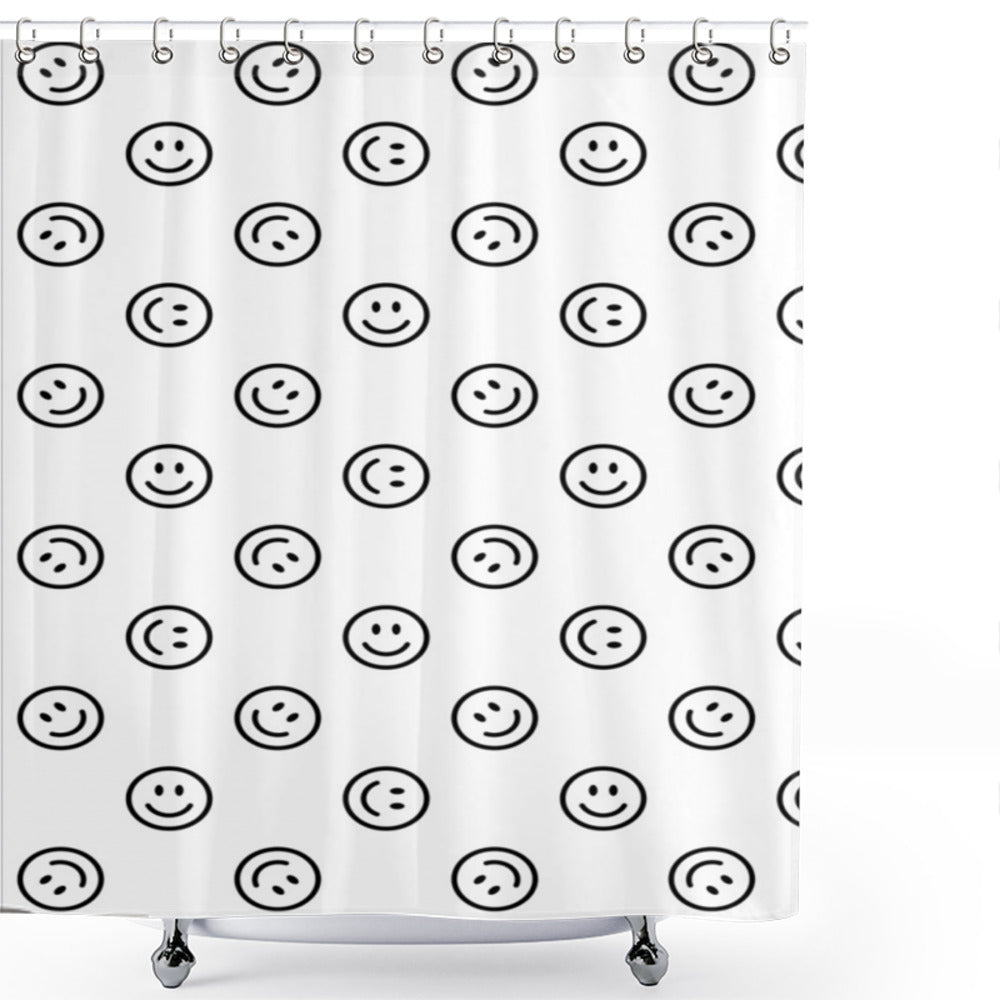 Cheerful Emoji Smile Faces in White and Black: A Happy Mood Shower Curtain