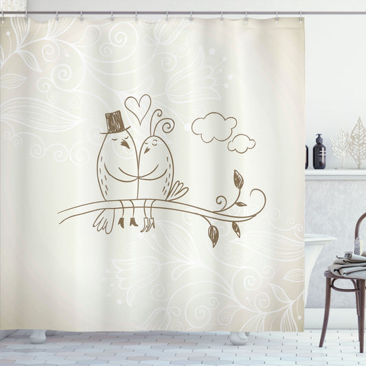 Wedding Lovebirds Grey and White Shower Curtain - Perfect for Your Special Day