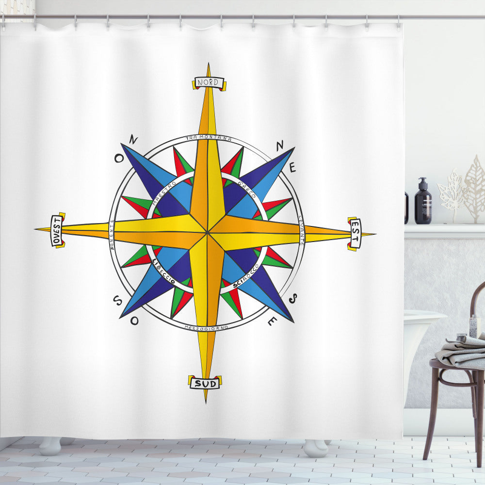 Vibrant Marine Life: A Colorful Fusion of Compass, Night Blue, and Yellow in Shower Curtains