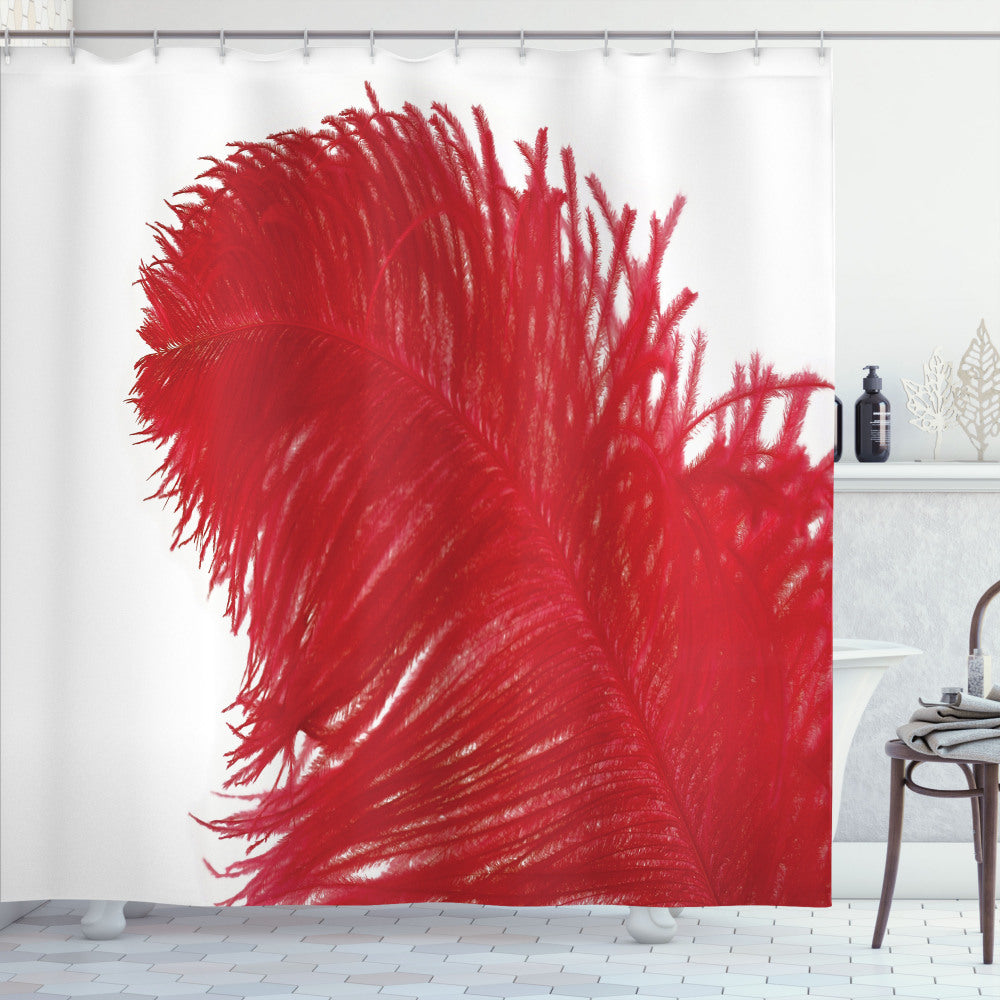 Vermilion and White Feathered Ostrich Fluff Plume Shower Curtain Photo