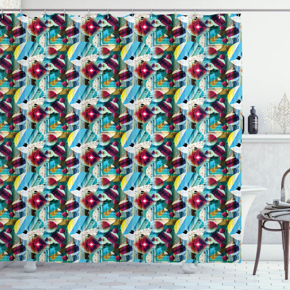 Abstract Multicolor Geometric Art: A Stylish Twist on Shower Curtains