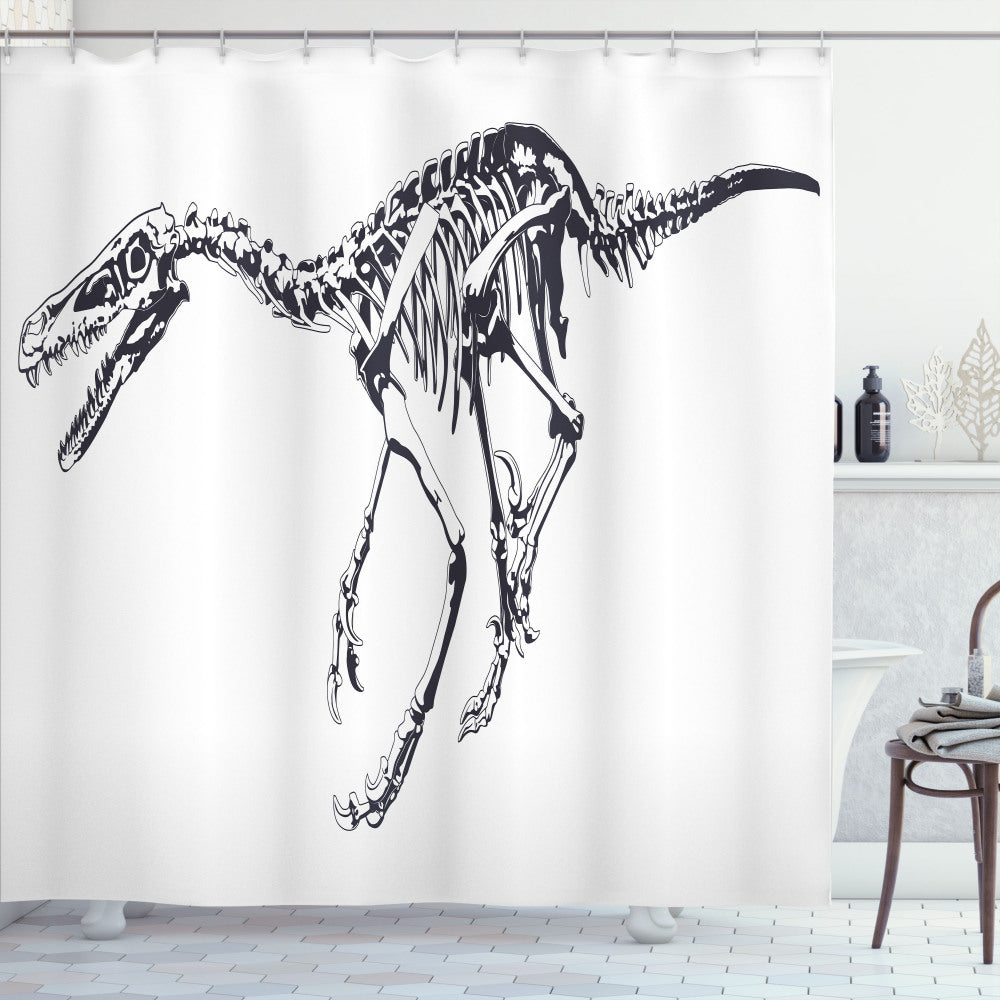 Black and White Dinosaur Dead Predator Skeleton Design Shower Curtain