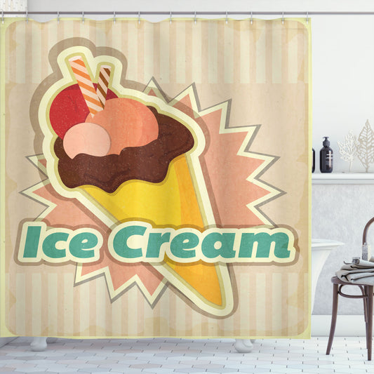 Vintage Funky Ice Cream-inspired Multicolor Shower Curtain