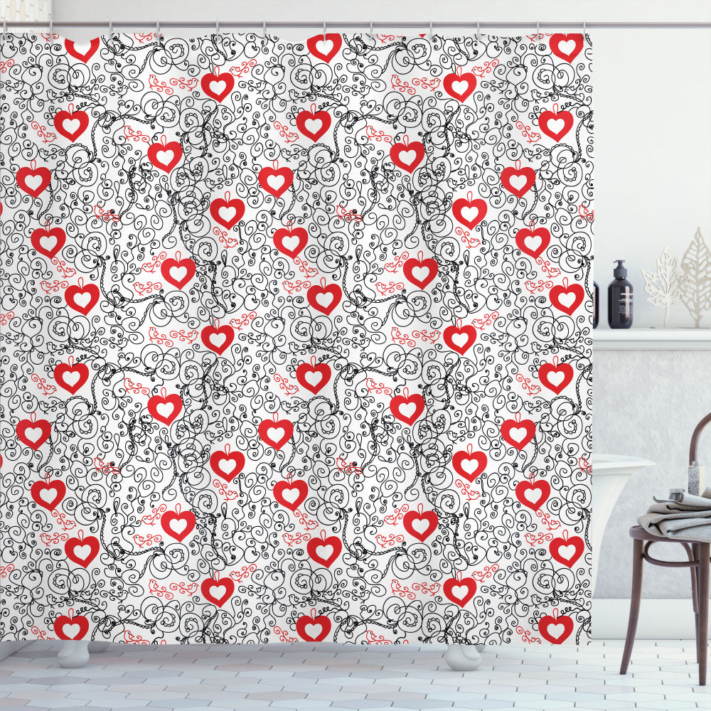 Valentine's Day Romance: Stunning Vermilion and Black Heart Shower Curtain