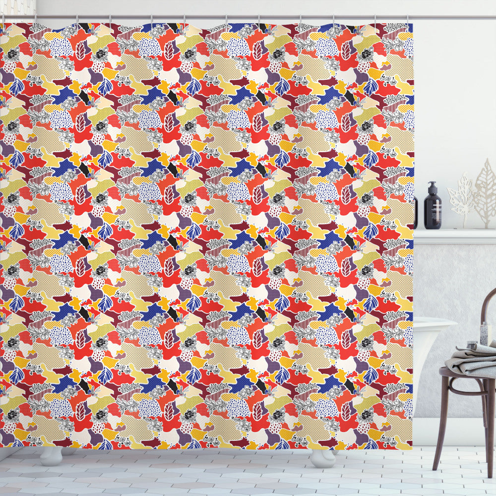 Vibrant Patchwork Floral Abstract Multicolor Shower Curtain