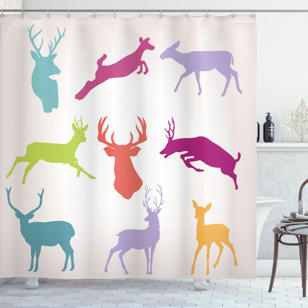 Vibrant Antlered Animals Jumping in Green and Teal Shower Curtain