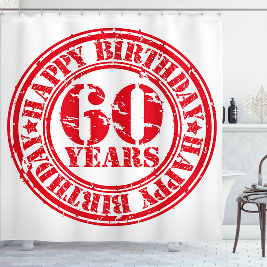 White and Red 60th Birthday Shower Curtain with a Special Stamp Slogan