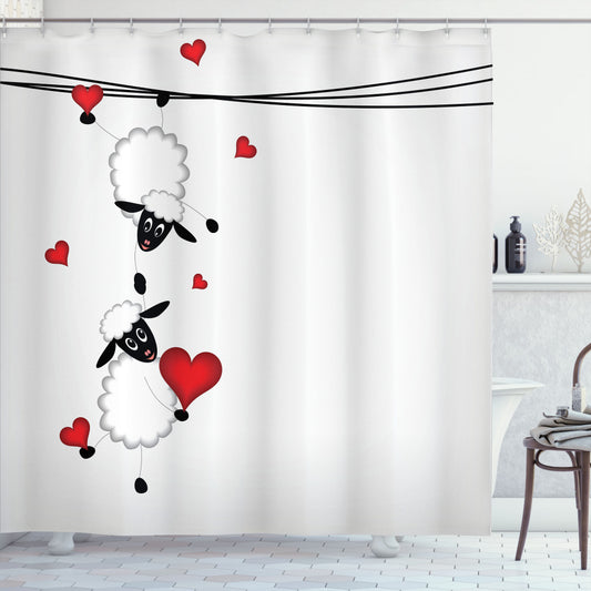 Animal-themed Heart Shapes in Love Shower Curtain in White, Black, and Red