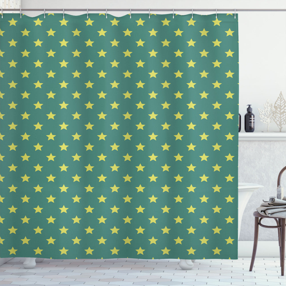 Vintage Geometry Pattern with Stars in Pale Jade Green and Pale Green Shower Curtain