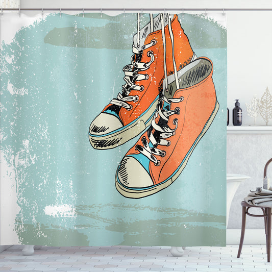 Vintage Punk Sport Shoes in Modern Pale Blue and Orange Colors - Bath Curtain