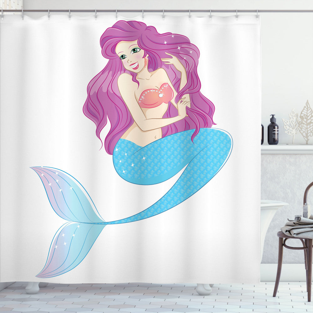 Turquoise and Fuchsia Mermaid with Pink Hair Design Shower Curtain