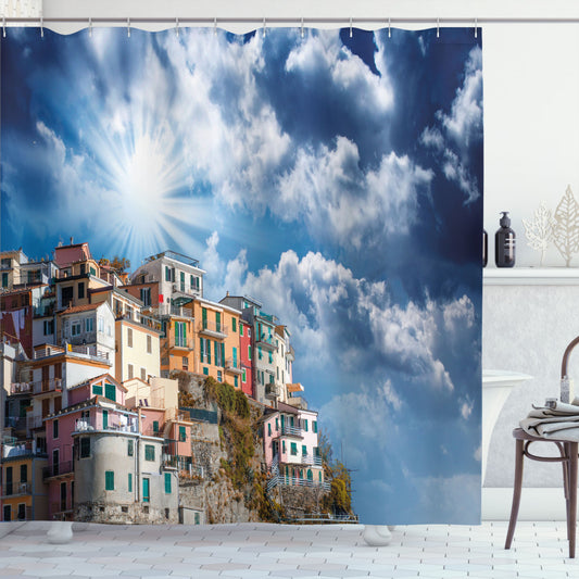 Vernazza Multicolor Sky View Houses Shower Curtains - Elevate Your Bathroom Decor