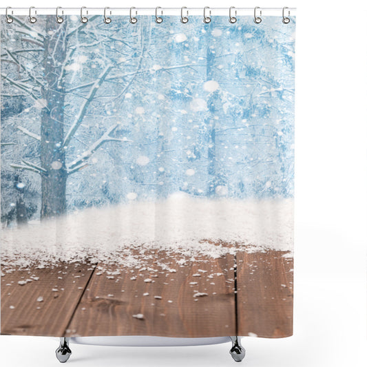 Winter Wonderland: Pale Blue, Caramel, and White Blizzard Scene Outdoor Shower Curtain