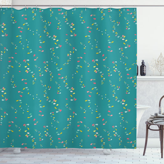 Abstract Multicolor Dreamy Leafy Thin Branches Dark Seafoam Shower Curtain