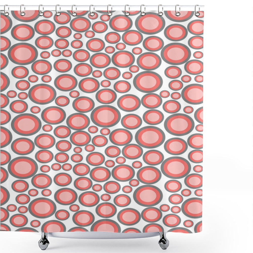 Circular Shower Curtain in Pale Pink, Coral, and Grey in Various Sizes