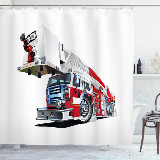 911 Emergency Firetruck Colourful Bath Curtain Optimization