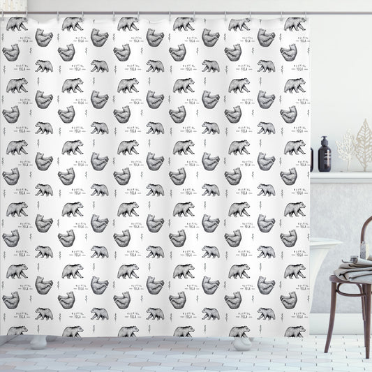 White and Black Bear Yoga Meditating Posture Shower Curtain