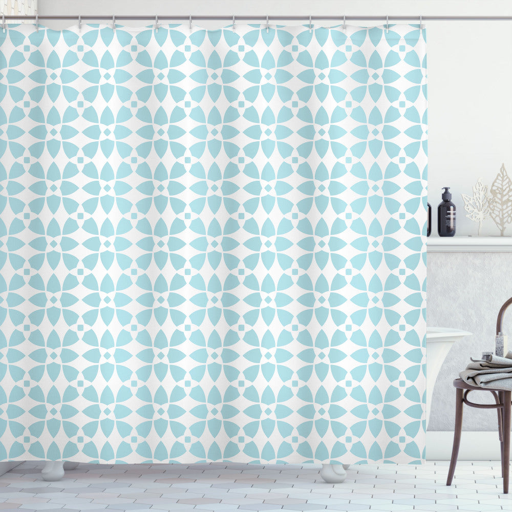 Abstract Geometric Trippy Forms - Pale Blue and White Shower Curtain