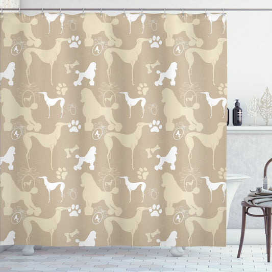 White and Tan Dog Lover's Pet Leash Design - Shower Curtain