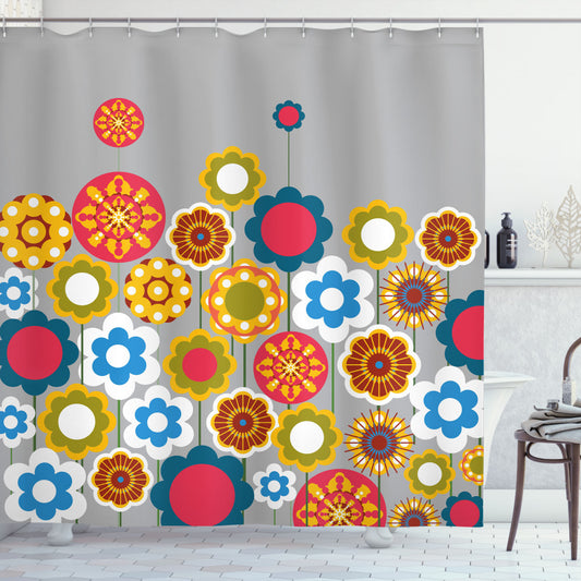 Vibrant Summer Blooms: Modern Multicolor Floral Shower Curtains