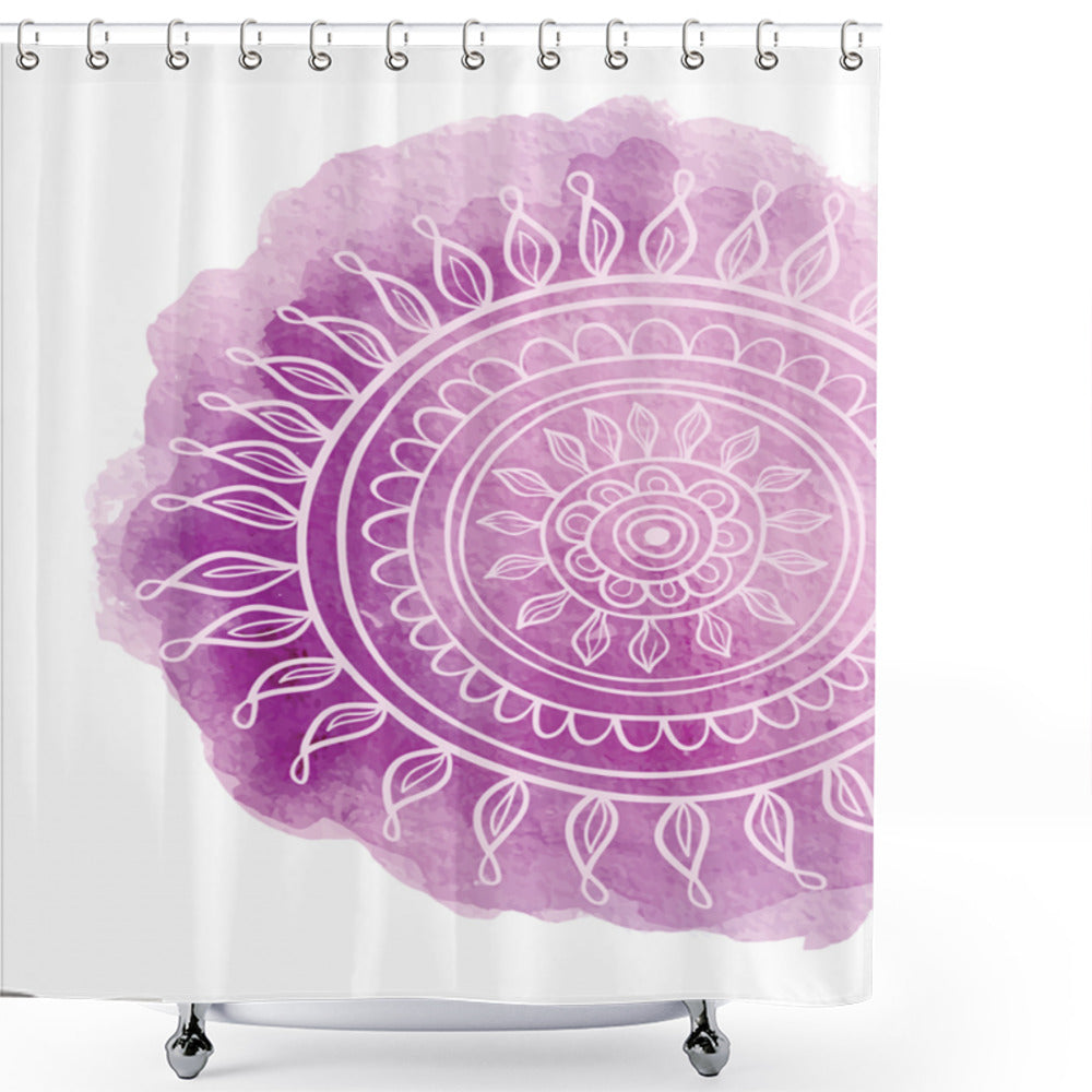 Watercolor Mandala Art in Lilac, Violet, White, and Lilac - Shower Curtain