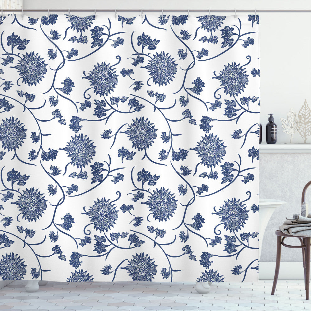 Chinese Garden Traditional Blue and White Shower Curtain