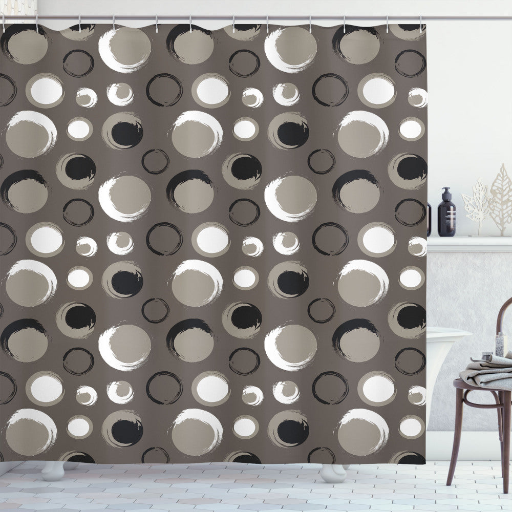 Taupe, White, and Black Dots Brushstrokes Grunge Shower Curtain