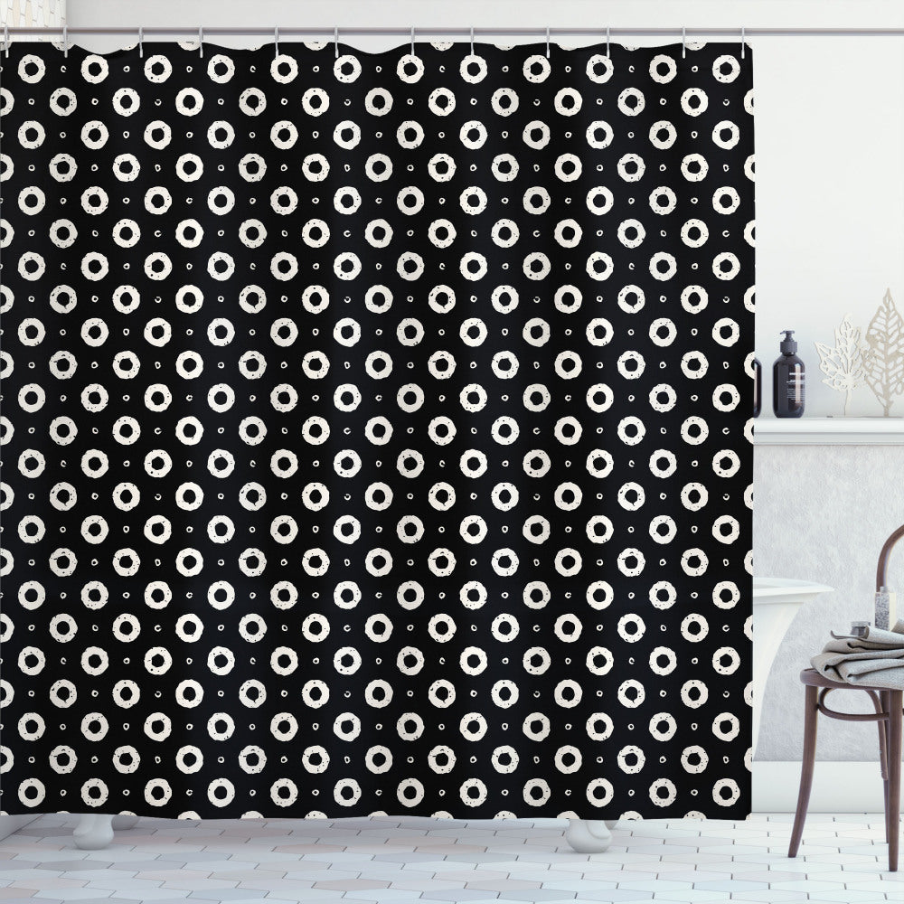 Black and White Donut Shapes Shower Curtain