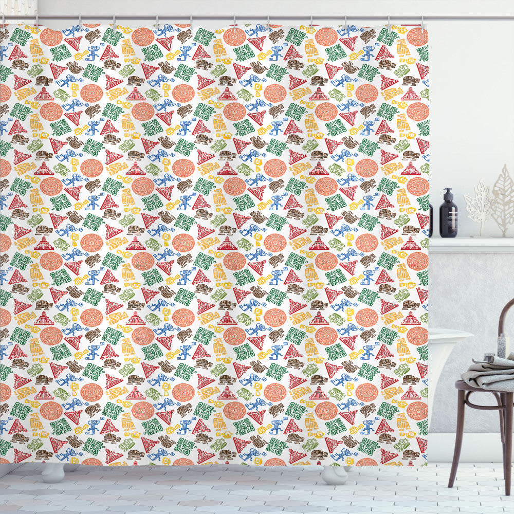 Tribal Multicolor Aztec Motif Shower Curtain - Orante Design