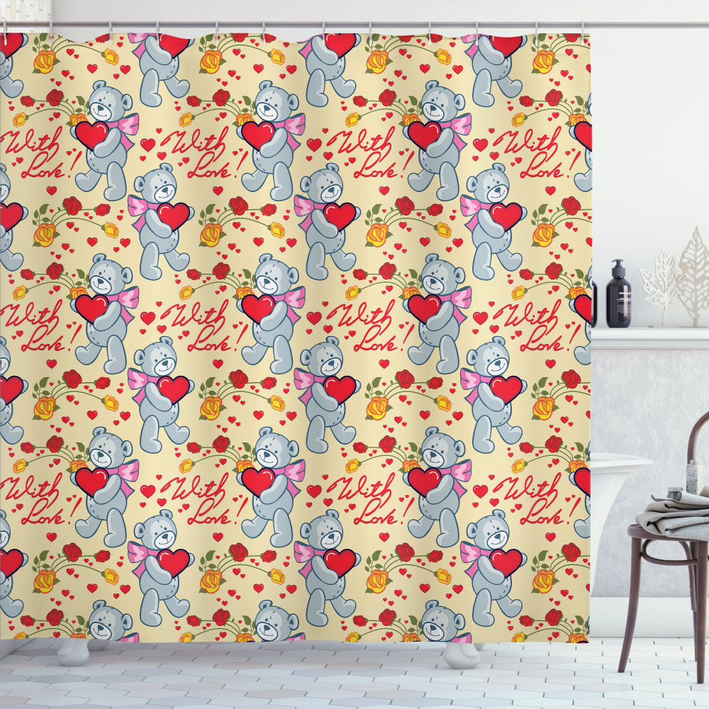 Valentine's Day Bears Hearts Multicolor Shower Curtain