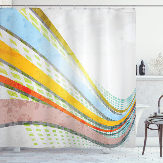 Vintage Rainbow Multicolor Curved Stripes Shower Curtain