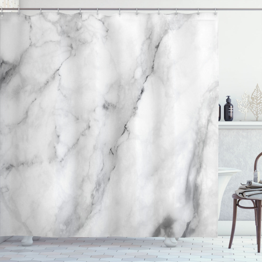 White and Grey Marble-inspired Granite Surface Shower Curtain