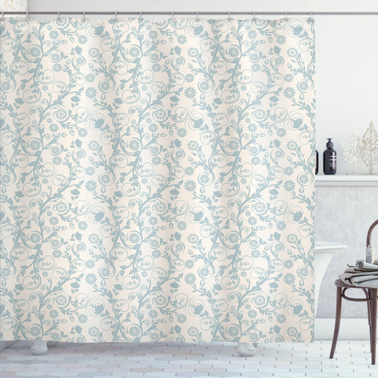 Vintage Feminine Floral Design in Pale Blue Grey and Eggshell Shower Curtain