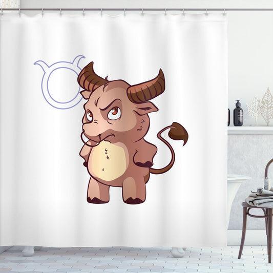 Whimsical Baby Bull Shower Curtain in Multicolor for Zodiac Taurus Sign