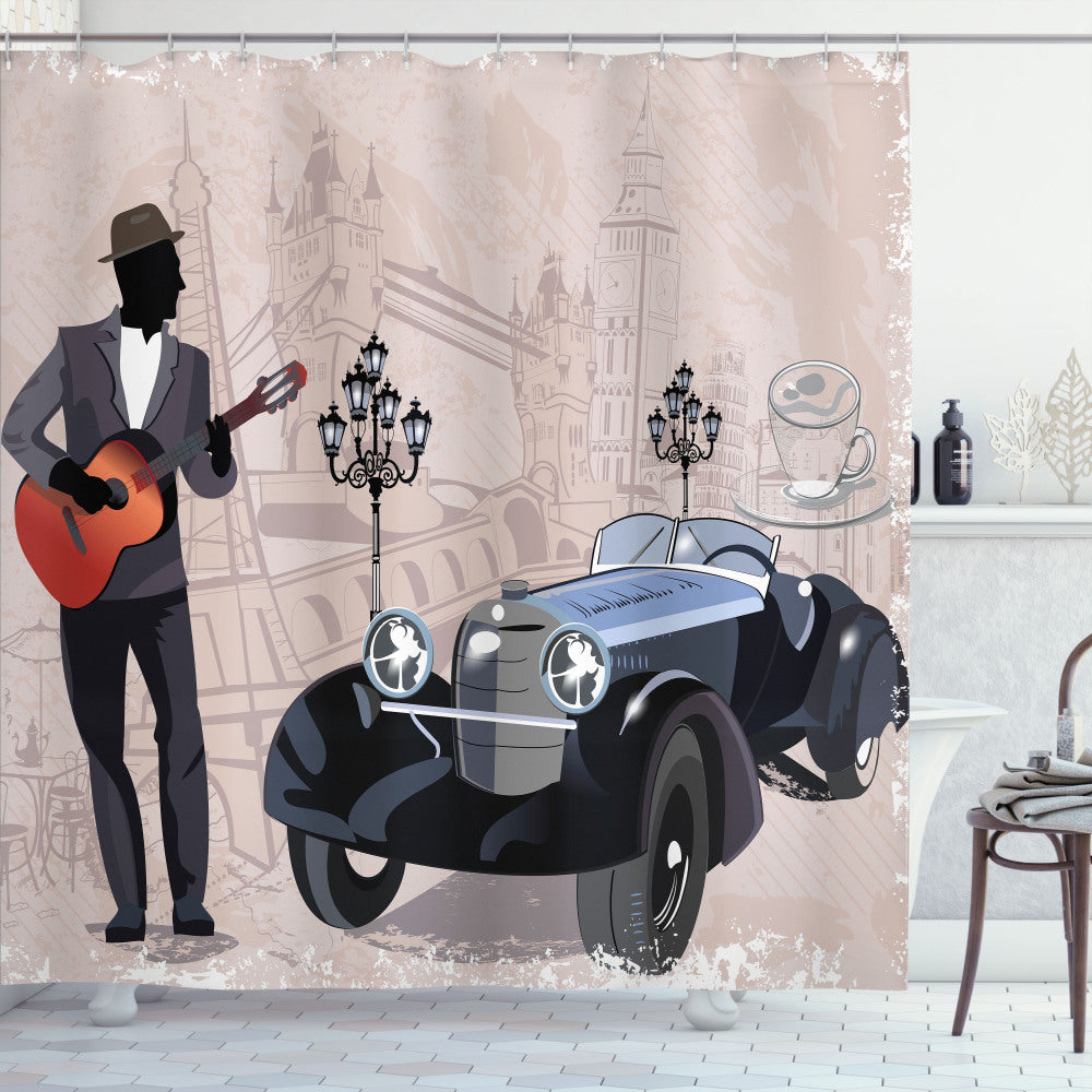 Urban Chic in Warm Taupe and Black: London and Paris Streets Shower Curtain