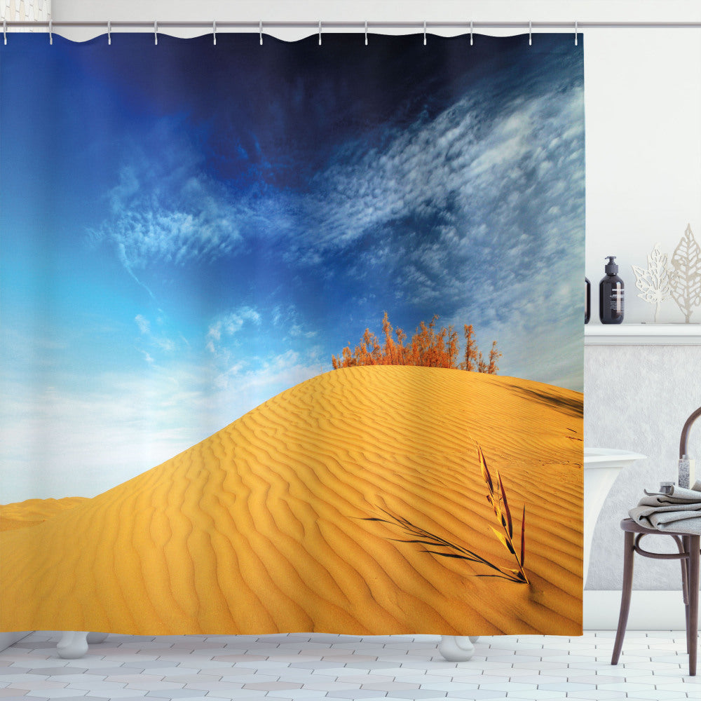 Apricot and Blue Desert Sand Dunes Landscape Shower Curtain: A Stunning Combination.