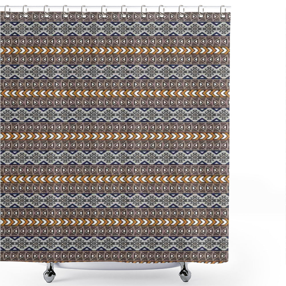 Aztec-Inspired Multicolor Geometric Tribal Borders Shower Curtain