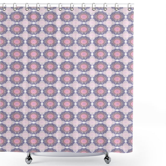 Asian Inspired Eastern Mandala Design Bath Curtain in Violet Blue and Pink