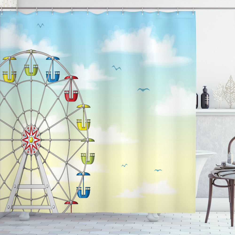 Vibrant Ferris Wheel Cars Sky Multicolor Shower Curtain