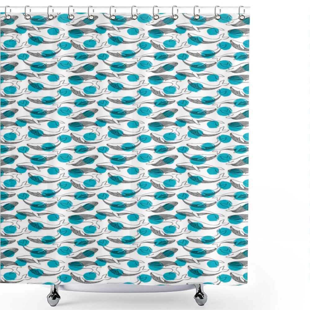 Whale-Inspired Shower Curtain in Pale Sea Green, White, and Black: Giants of the Oceans