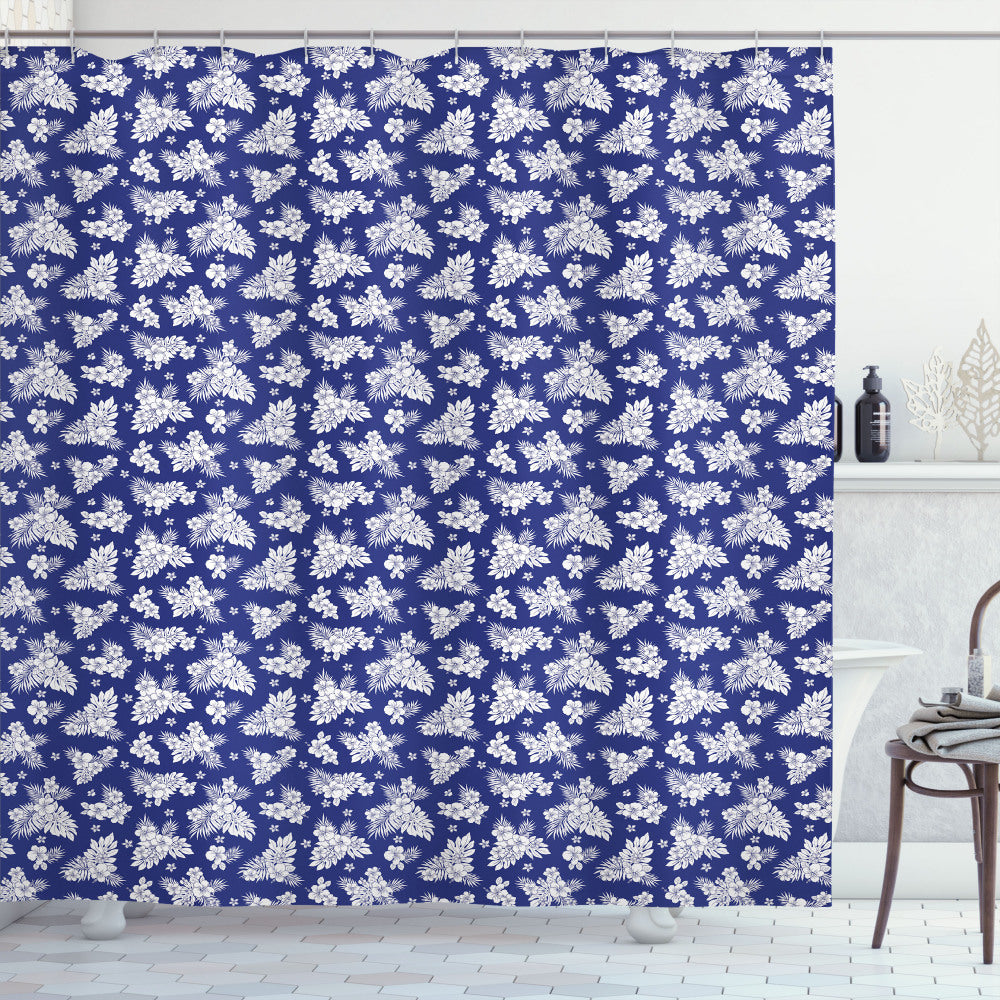 Blue and White Floral Silhouette Shower Curtain