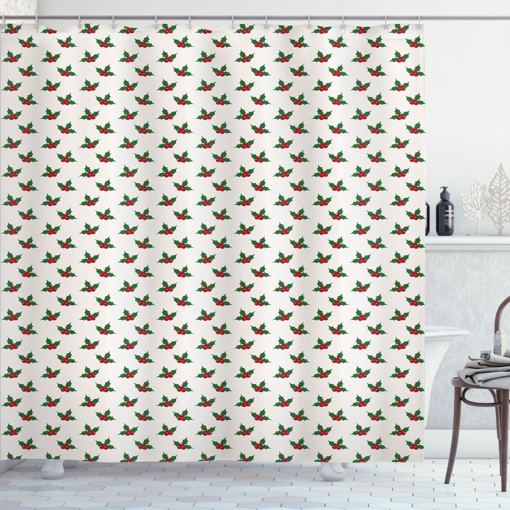 A festive touch of Christmas with Holly Berries: White, Green, and Red Shower Curtain