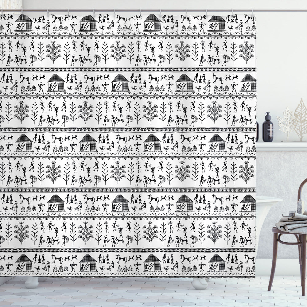 White and Black Tribal Art Shower Curtain