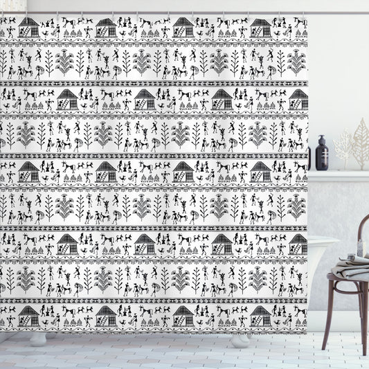 White and Black Tribal Art Shower Curtain