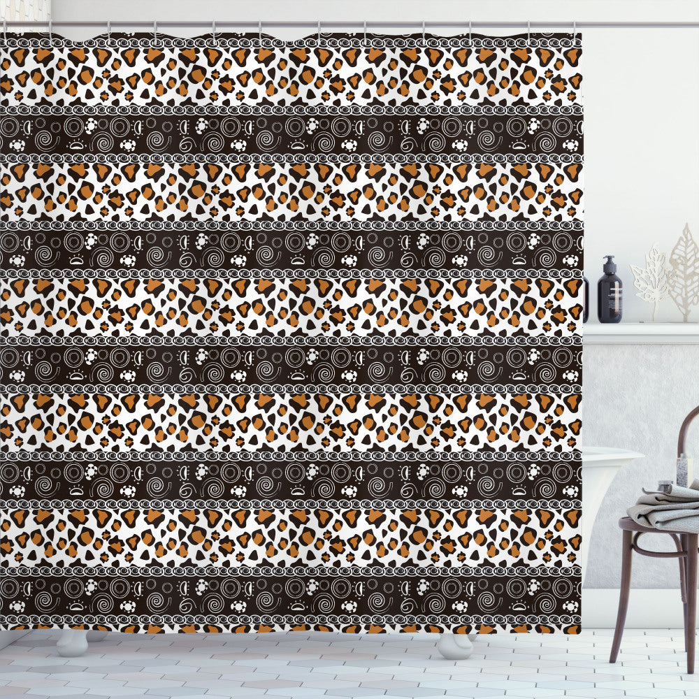 African-inspired Cheetah Print Shower Curtain in Pale Coffee, White, and Brown Circles