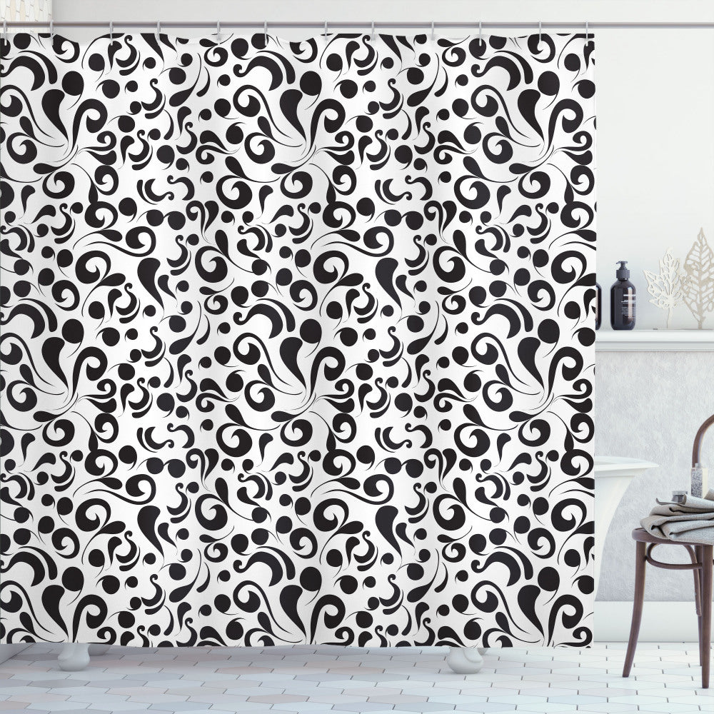 Black and White Curly Leaf Art: Stylish Shower Curtain Design