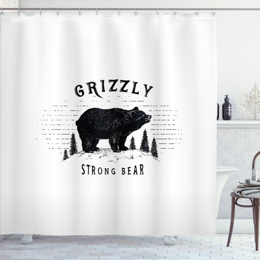 Wild Nature Inspired Bath Curtain Featuring Bears in White and Black