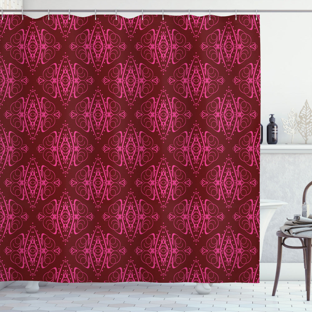 Traditional Damask Bath Curtain in Hot Pink, Burgundy, and Pink