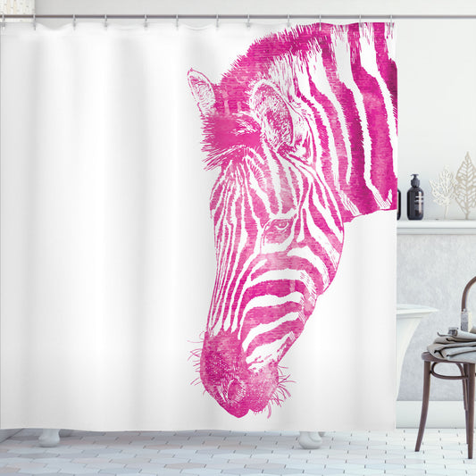 Vibrant Animal Head Design in Pink Zebra, Magenta, and White - Shower Curtain